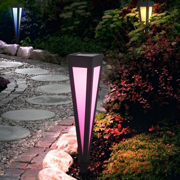 BSLANG8357 Adjustable RGB Solar LED Pathway Light Square Top & Conical Base Outdoor Lawn Lighting - Image 16