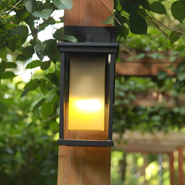 BSLANG8338 Black Square Outdoor Wall Lantern with Double Glass Shade - Image 2