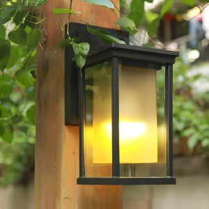 BSLANG8338 Black Square Outdoor Wall Lantern with Double Glass Shade