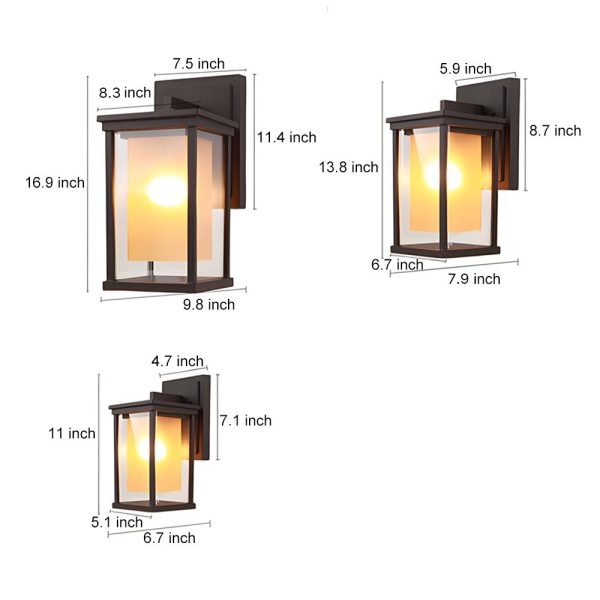 BSLANG8338 Black Square Outdoor Wall Lantern with Double Glass Shade - Image 5