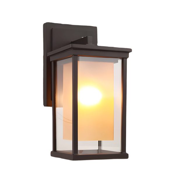 BSLANG8338 Black Square Outdoor Wall Lantern with Double Glass Shade - Image 6