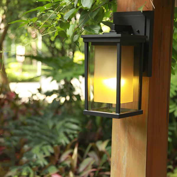 BSLANG8338 Black Square Outdoor Wall Lantern with Double Glass Shade - Image 3