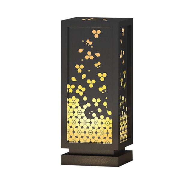 BSLANG8350 Rectangular Resin and Steel Garden Light with Carved Floral Lampshade - Image 7