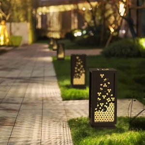 BSLANG8350 Rectangular Resin and Steel Garden Light with Carved Floral Lampshade
