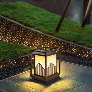 BSLANG8352 Elegant Square Outdoor Garden Light with Mountain Scene Shade